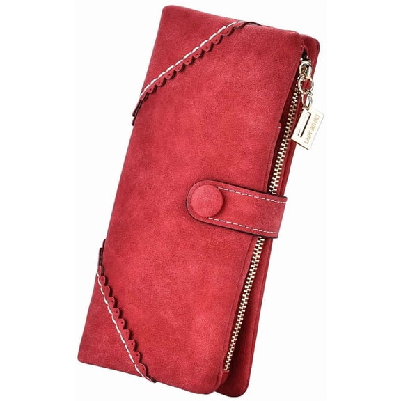 Women Vegan Leather Wallet Bifold Clutch Large Capacity Card Organizer Buckle Long Purse for Girls Candy Color