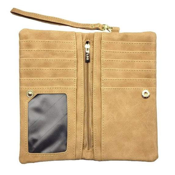 Women Vegan Leather Wallet Wristlet with hand Strap, High Capacity & Multi-functional, Super Soft Leather Clutch Purse