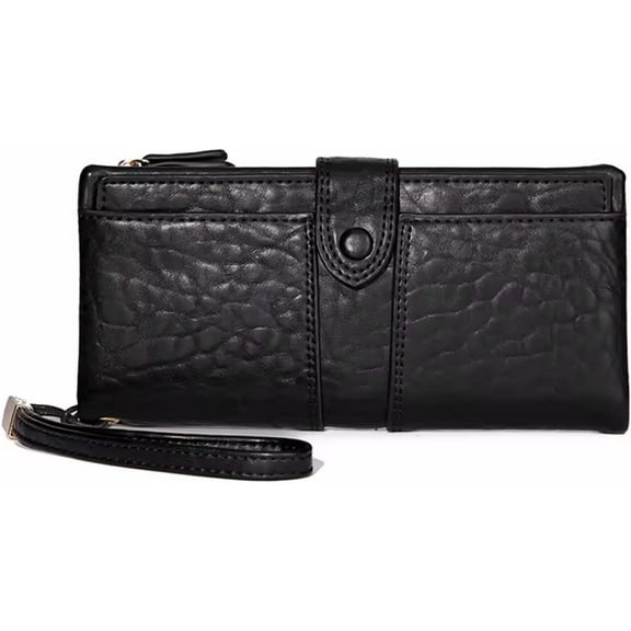 Women Vegan Leather Wristlet Wallet Clutch. Large capacity 20 Credit Card Holder 2 ID Photo window Coin Purse (Black)