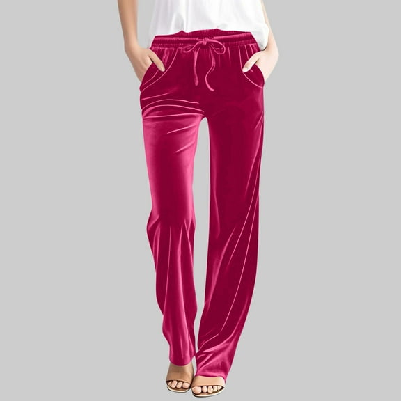 Women Velour Pajama Pants Soft Velvet Sweatpants Straight Leg Athletic Joggers Casual Trousers with Pockets Pinks S