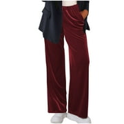 AMKENRE Women Velour Pants Soft Velvet Sweatpants Straight Leg Athletic Joggers Casual Lounge Pajama Pants with Pockets