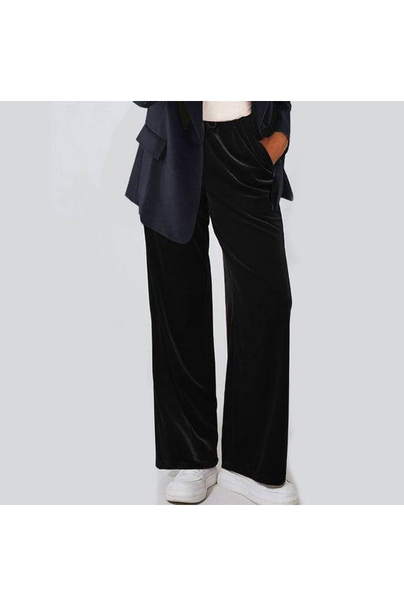 Women Velour Pants Soft Velvet Sweatpants Straight Leg Joggers Casual Comfy Pajama Trousers with Pockets New Womens Workout Pants Wide Leg Black L