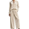 thumbnail image 1 of Women Velvet 2‑Piece Outfit Full Zip Stand Collar Jacket Drawstring Waist Wide Leg Pants Velour Loungewear Pant Suit Solid Color Fall Winter Tracksuit, 1 of 5