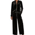 thumbnail image 1 of Women Velvet 2‑Piece Outfit Full Zip Stand Collar Jacket Drawstring Waist Wide Leg Pants Velour Loungewear Pant Suit Solid Color Fall Winter Tracksuit, 1 of 5