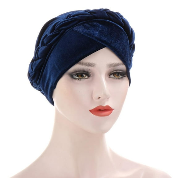 Women Velvet Braid Turban Chemo Cancer Cap Pre-Tied Bohemia Twisted Hair Cover Wrap Headwear