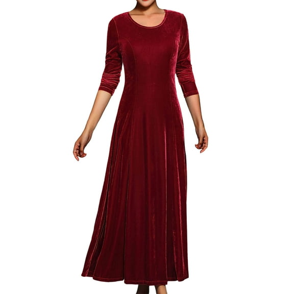 Women Velvet Maxi Dress Long Sleeve O Neck Dresses Casual Fashion Elegant Party Wedding Guest Cocktail Dress
