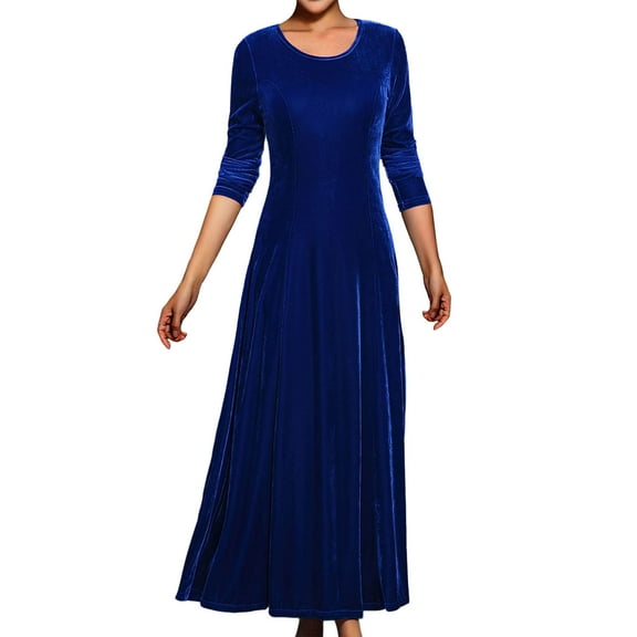 Women Velvet Maxi Dress Long Sleeve O Neck Dresses Casual Fashion Elegant Party Wedding Guest Cocktail Dress