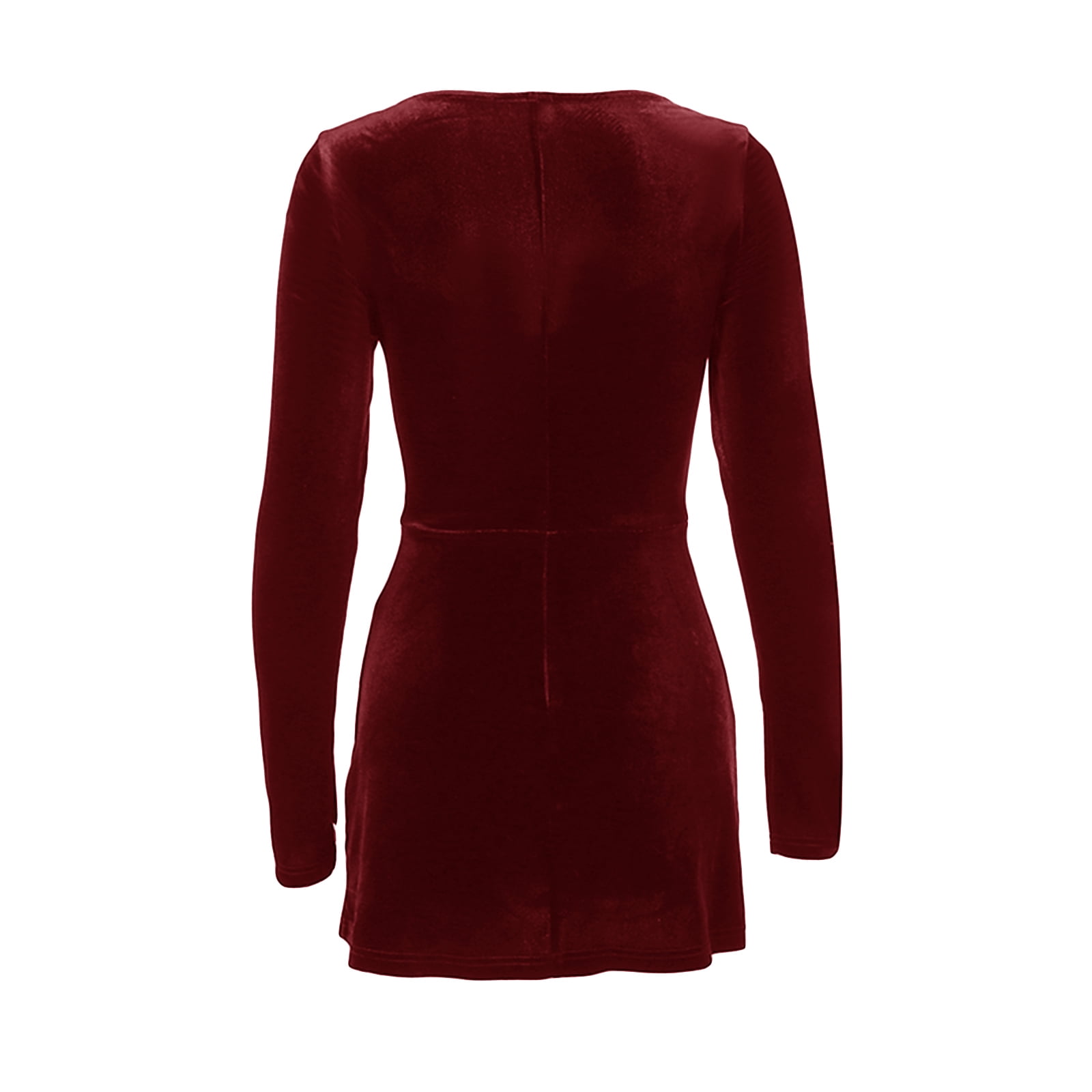 Women Velvet Mini Dress Bodycon Long Sleeve Low Cut Sweetheart Neck