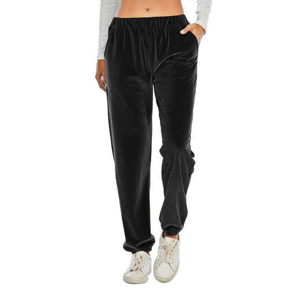 Women Velvet Pants Jogger Pants Velvet Pajama Pants Soft Velvet High-waist Trousers Autumn Winter Pajama Pants Elastic Velour Loose Long Pants (Only Pant)