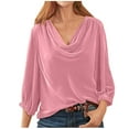thumbnail image 1 of Women Velvet T Shirts Casual 3/4 Sleeve Solid Shirt Cowl Neck Drape Ruched Front Long Sleeve Blouses Tops, 1 of 2