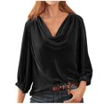 thumbnail image 1 of Women Velvet T Shirts Casual 3/4 Sleeve Solid Shirt Cowl Neck Drape Ruched Front Long Sleeve Blouses Tops, 1 of 2