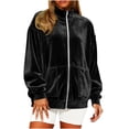 thumbnail image 1 of Women Velvet Zip Up Sweatshirt Long Sleeve Oversized Sweatshirt Spring Velour Y2K Jacket with Pockets, 1 of 2