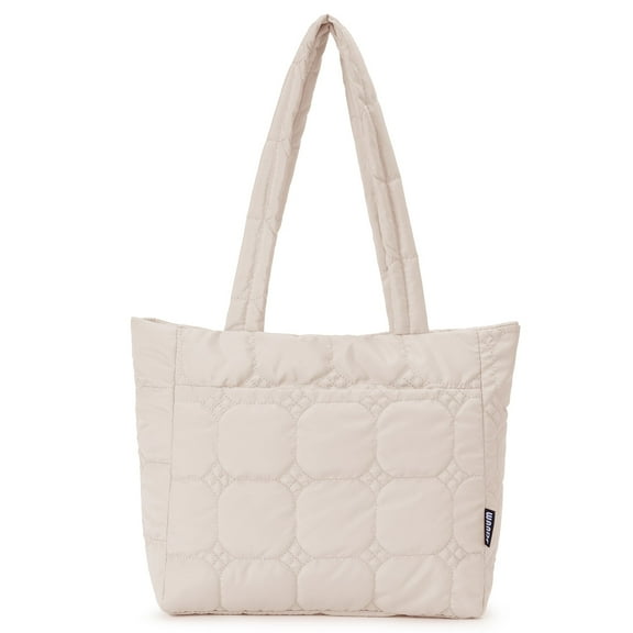 Qulited Puffer Tote Handbag Stylish Tote Bag for Women Single Shoulder Bag with Handle - Stylish and Lightweight Minimalist Chic Work Commute, Beige