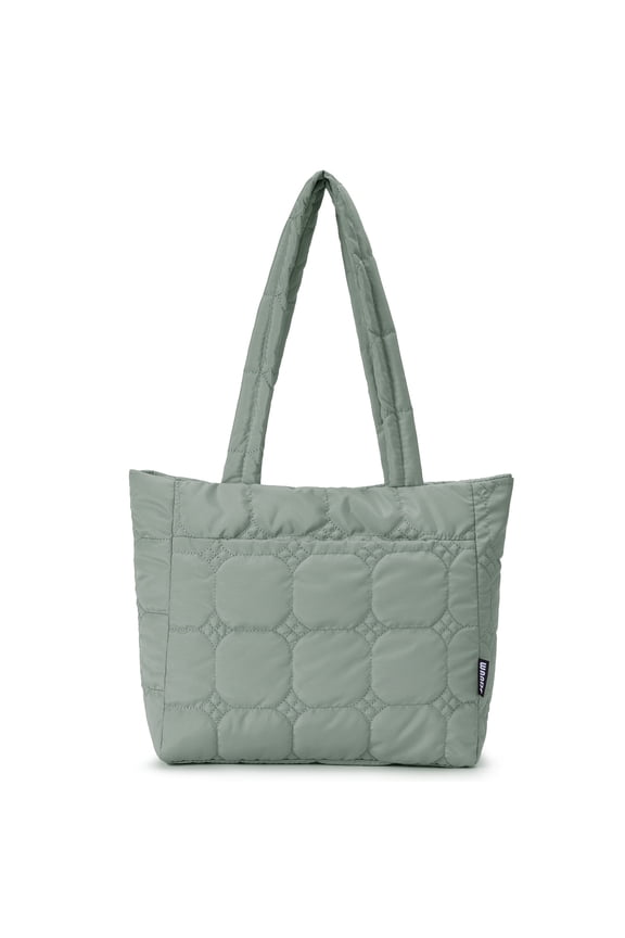 Qulited Puffer Tote Handbag Stylish Tote Bag for Women Single Shoulder Bag with Handle - Stylish and Lightweight Minimalist Chic Work Commute, Green