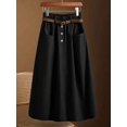 thumbnail image 1 of Women Versatile Solid High Waist Midi A-Line Skirt with Elastic Waistband, Simple Casual Draped Bottoms Suitable for Daily Commuting and Various Casual Occasions Throughout Spring, 1 of 6