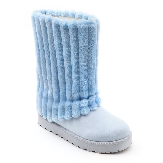 Women Vertical Ribbed Mid Calf Snow Boots, Warm Lined Slip On Winter Boots, Platform Sole Casual Boots for Indoor Outdoor Daily Wear
