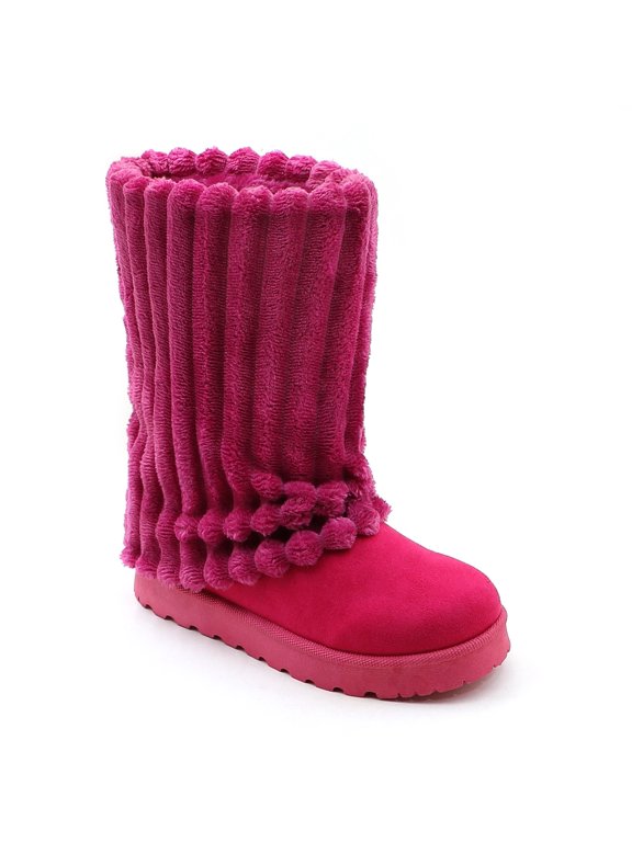 Women Vertical Ribbed Mid Calf Snow Boots, Warm Lined Slip On Winter Boots, Platform Sole Casual Boots for Indoor Outdoor Daily Wear