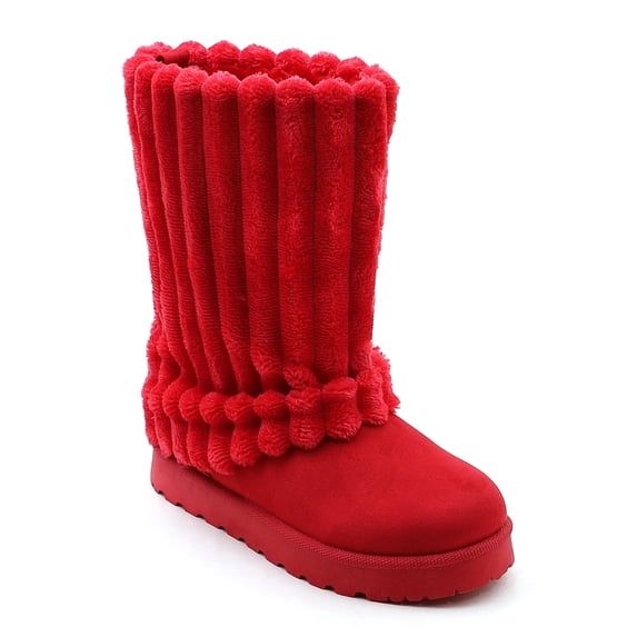 Women Vertical Ribbed Mid Calf Snow Boots, Warm Lined Slip On Winter Boots, Platform Sole Casual Boots for Indoor Outdoor Daily Wear