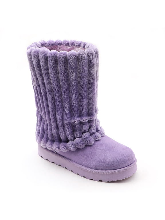 Women Vertical Ribbed Mid Calf Snow Boots, Warm Lined Slip On Winter Boots, Platform Sole Casual Boots for Indoor Outdoor Daily Wear