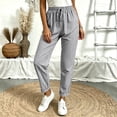 thumbnail image 1 of Women Vertical Striped Jogger Pants Elastic Waist Drawstring Loose Fit Daily Beach Lounge Bottoms with Pockets, 1 of 5
