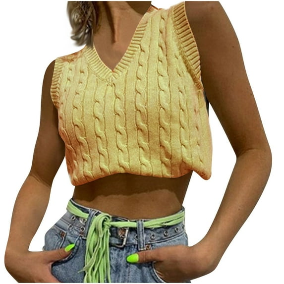 Women Vest Shirt Vneck Knitwear Tops Sleeveless Rib Blouses Crop Tshirts Clothing