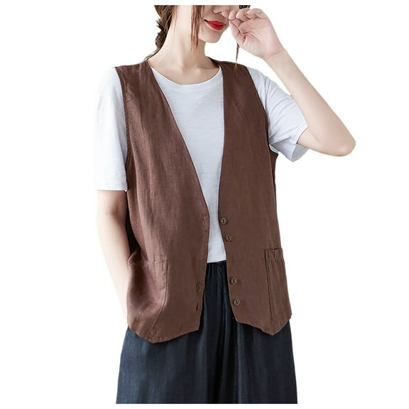 Women Vest Sleeveless V Neck Tie Clasp Polyester Vintage Layering Daily Wear