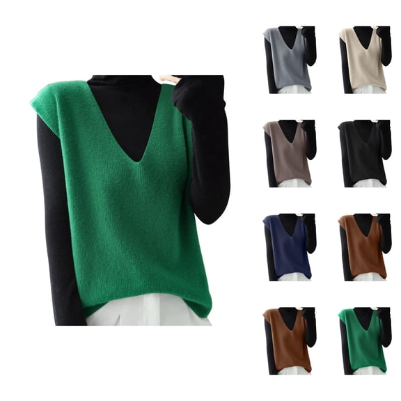 Women Vest Top Sleeveless Sweater Chic Business Casual Office Attire Women's Knit Vest Deep V Neck Loose Fitting Sleeveless Pullover Sweater Cardigan For Casual Wear