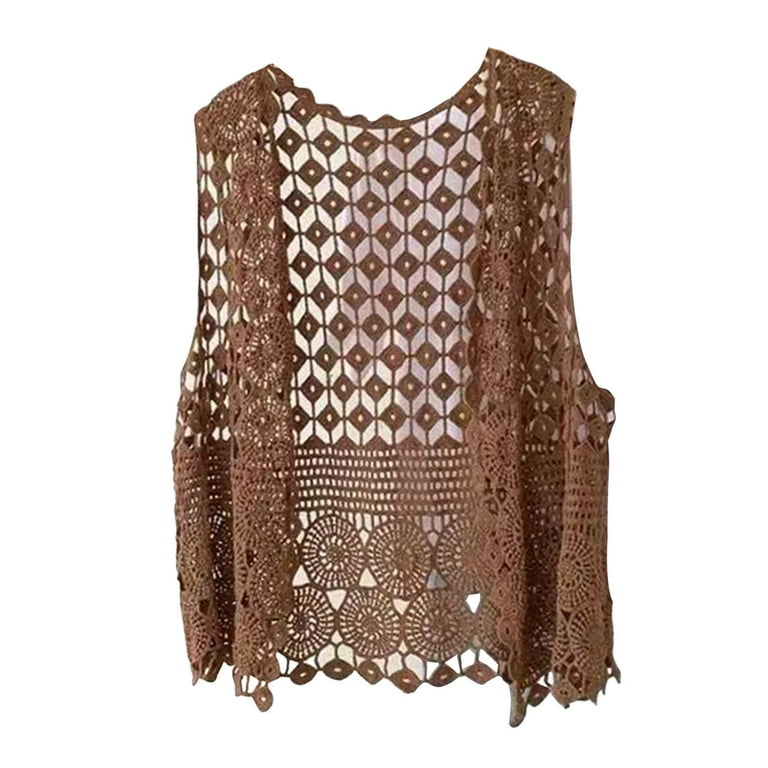 Women Vest Women's Sleeveless Knitted Hollow Vest Retro Crochet