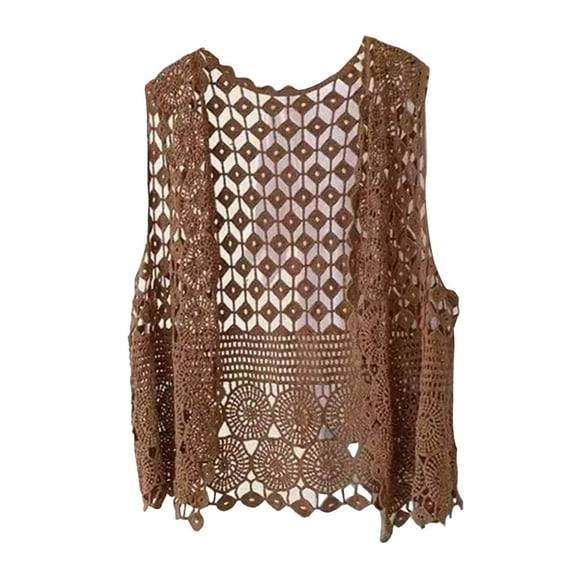 Women Vest Women's Sleeveless Knitted Hollow Vest Retro Crochet Cardigan for Summer Spring Autumn Sleeveless Cardigan