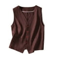 thumbnail image 1 of Women Vests Cotton Linen Sleeveless V Neck Button Open Front Polyester Spring Summer Casual Wear, 1 of 5