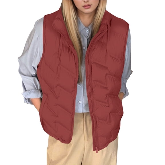 Women Vests Puffer Vest Zipper Sleeveless Womens Vests Lightweight Winter Vests Ladies Vests