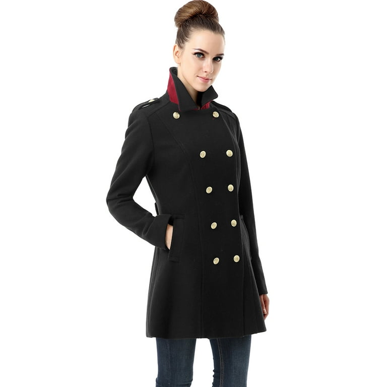 Women Victoria Wool Blend Fitted Military Melton Coat (Regular & Plus Size  & Petite)