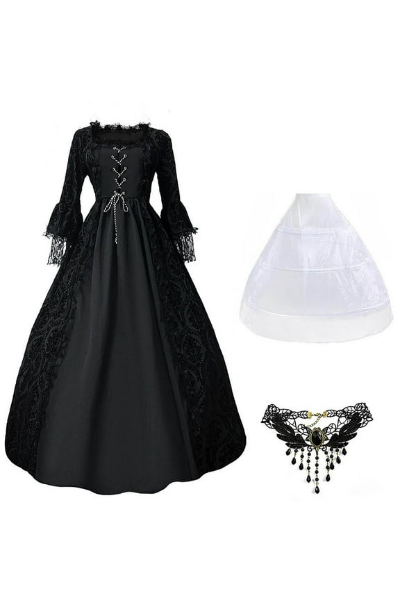 Women Victorian Ball Gown Dress Layered Ruffle Lace Patchwork Gothic Dress Renaissance A Line Smocked Dress