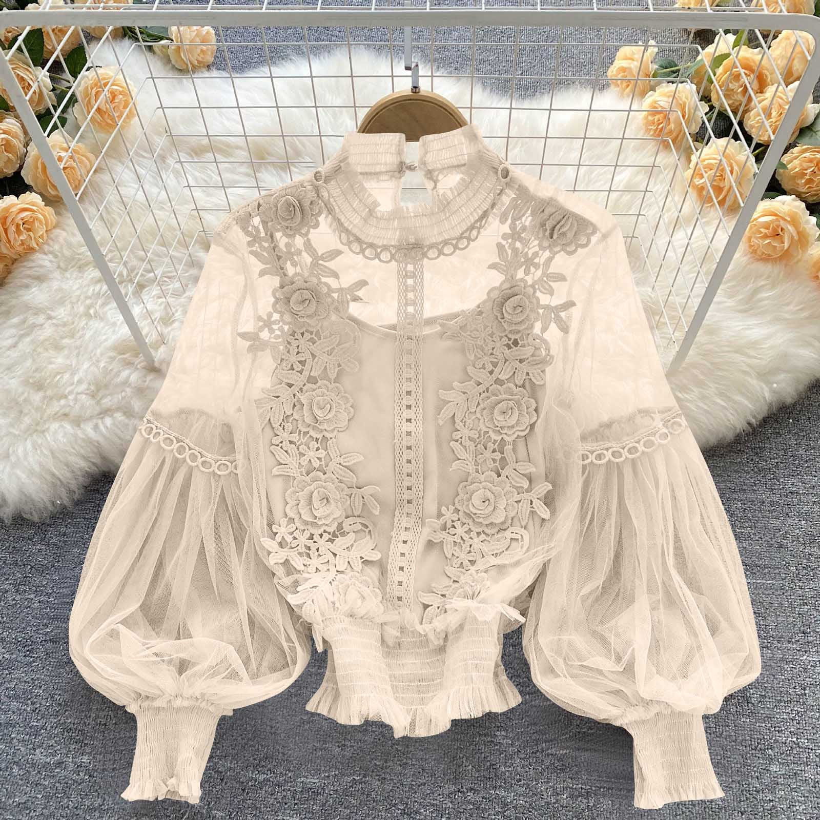 Women Victorian Blouse Vintage Long Sleeve Renaissance Shirt