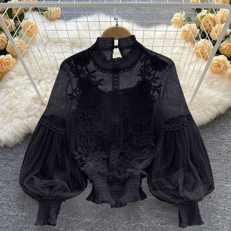 Women Victorian Blouse Vintage Long Sleeve Renaissance Shirt
