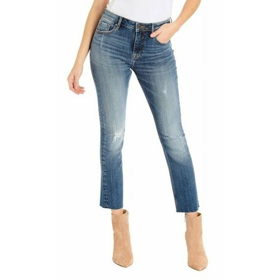 Women Vigoss Stevie Mid Rise Crop Raw Hem Straight Jeans 4 colors MSRP 68 (Medium Wash (Distressed),27 in)