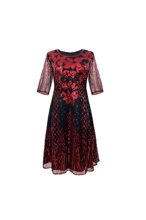 Women Vintage 1920s Sequin Evening Performance Costume Dresses Floary Beaded Cocktail Flapper Dress