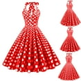 thumbnail image 1 of Women Vintage 1950s Rockabilly Dress Polka Dots Lapel Button Cocktail Party Flare Swing Tea Dress, 1 of 5