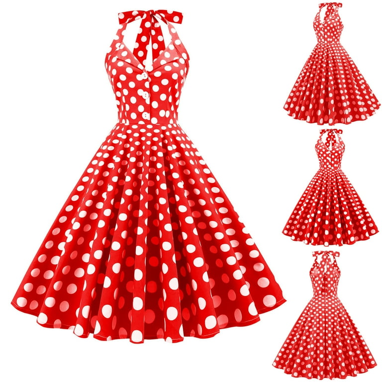 Women Vintage 1950s Rockabilly Dress Polka Dots Lapel Button Cocktail Party  Flare Swing Tea Dress - Walmart.com
