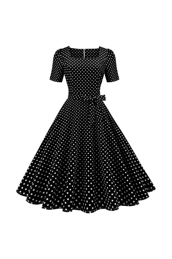 Women Vintage 50s 1950s Dress Square Neck A-line Dress Polka Dot Print Rockabilly Swing Evening Party Cocktail Dresses