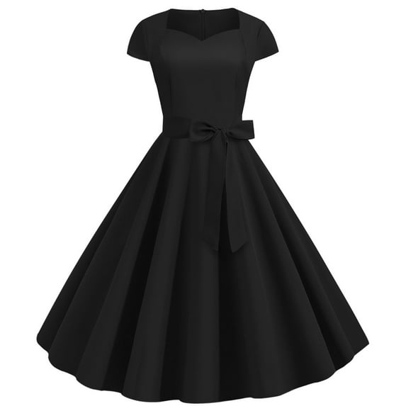 Women Vintage 50s 1950s Dress Square Neck A-line Dress Solid Color Rockabilly Swing Evening Party Cocktail Dresses