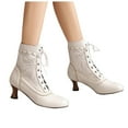 thumbnail image 1 of Women Vintage 70s Combat Boots Retro Lace up Ankle Booties Kitten Mid Heel Witch Ankle Booties Shoes, 1 of 5