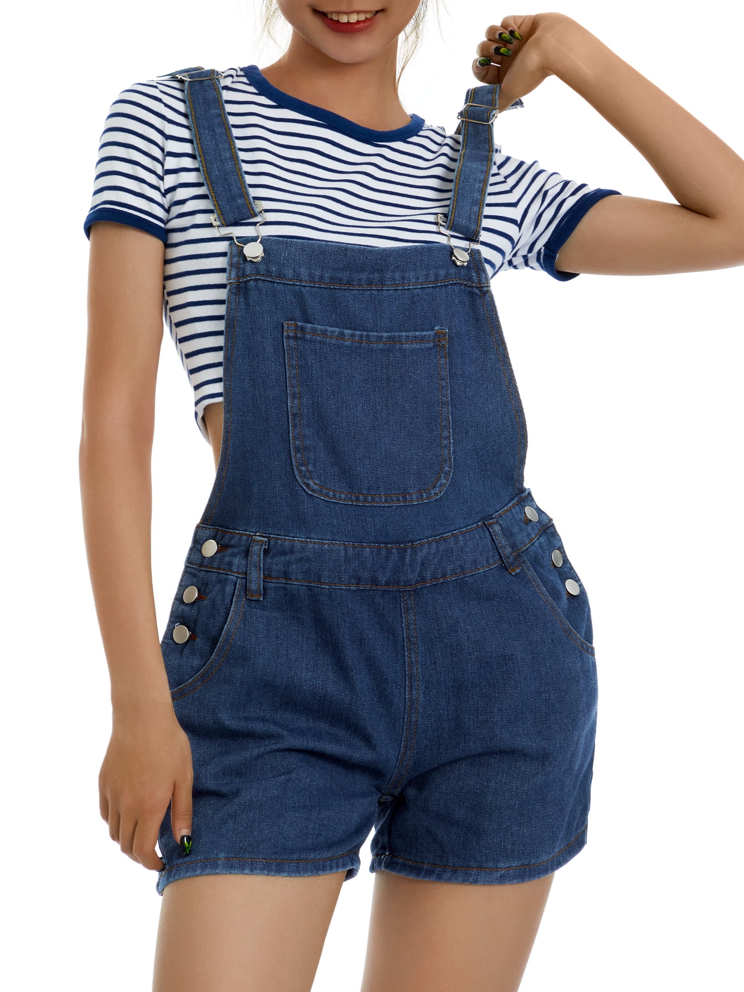 Women Vintage 90s Denim Romper Overalls Dungaree Shortalls Multi Pocket Bib  Jean Suspender Shorts 
