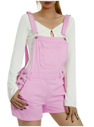 Pink overall shorts womens on sale
