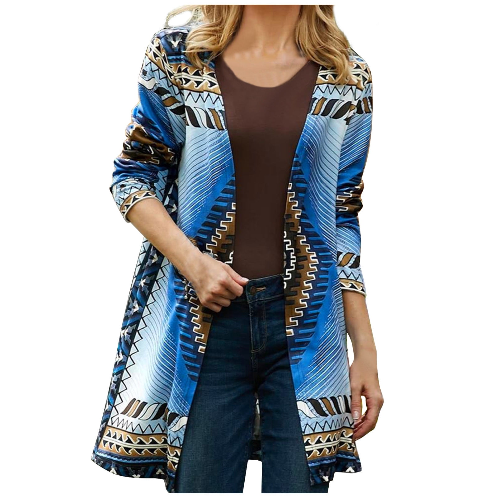 Women Vintage Aztec Cardigan Tribal Graphic Blouse Top Casual Western Open Front Coat Plus Size Sweater Cover Up Walmart