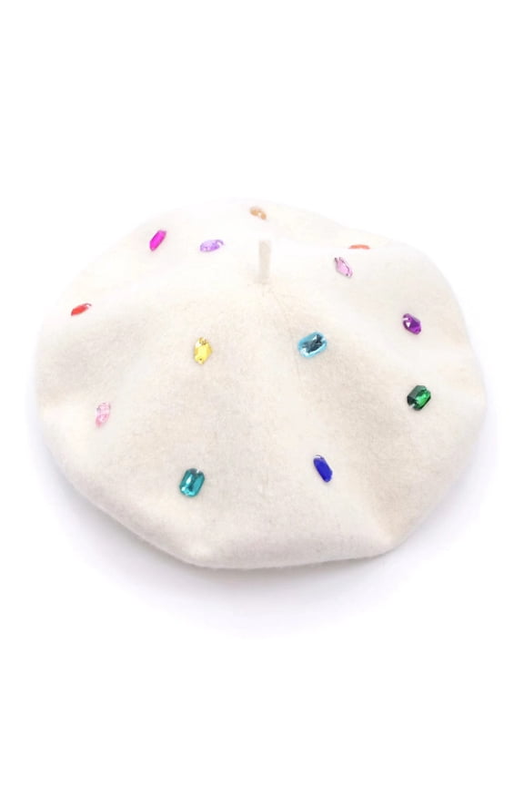 Women Vintage Beret Hat with Rhinestone Decorations,Wool French Hat Lady Winter Luxury Rhinestone Perfect for Autumn and Winter Fashion