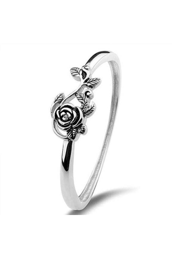 Women Vintage Black Rose Flower Engagement Rings