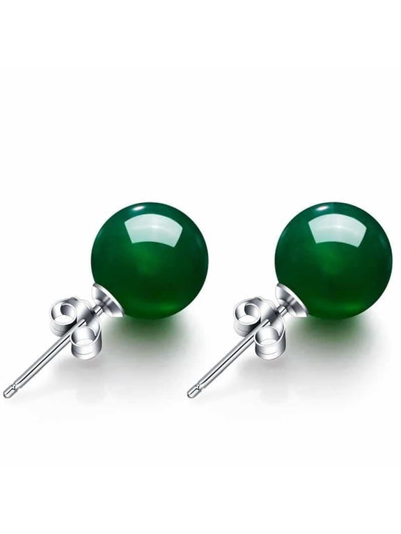 Women Vintage Bling Green Round Ball Bead Stud Earrings 1 Pair