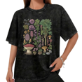 thumbnail image 1 of Women Vintage Botanical Mushroom Graphic Tees T Shirt Tops Round Neck Printed Cotton Washed T Shirt Black S-2XL Plus Size, 1 of 5