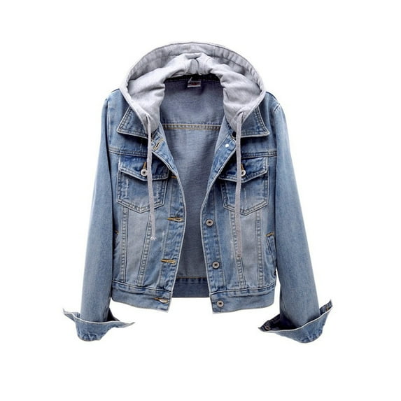 Women Vintage Button Down Distressed Short Denim Jean Jacket Coat With Pocket